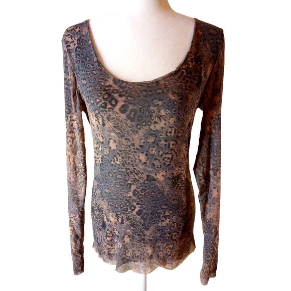 Pure Rebel Women's Shirt Lg. Beige Leopard Pattern Round Neck Long Sleeve Tee - Picture 1 of 9